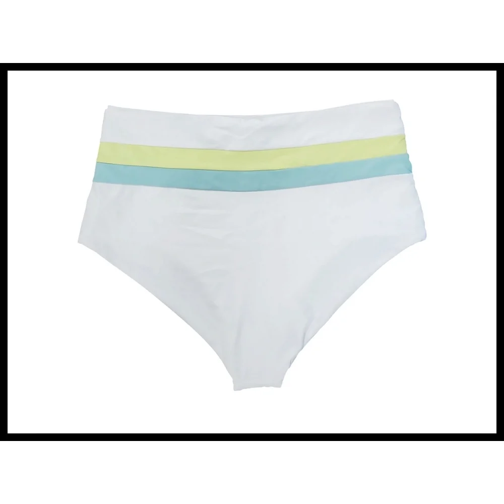 NWT L Space Portia Colorblock Stripe Swim Bikini Bottom Lined White Large NEW